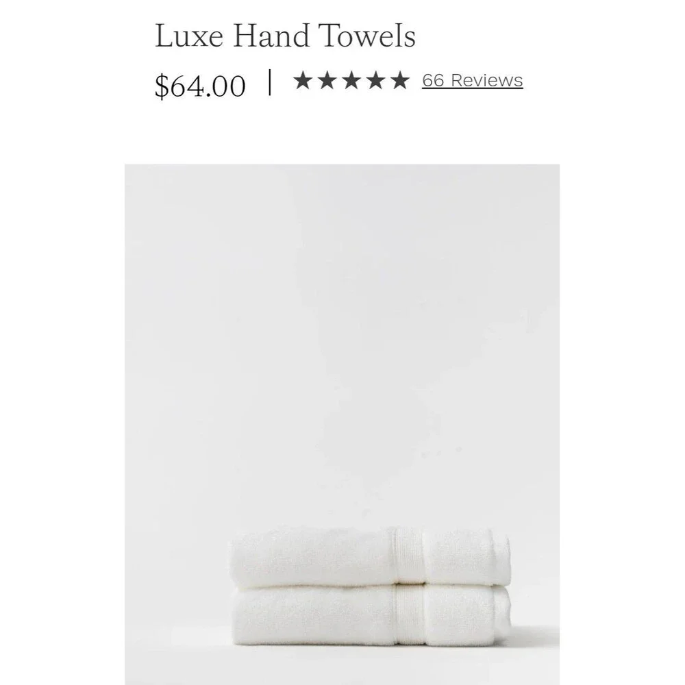 NWT Cozy Earth Luxe Hand Towels White (SET OF 2) 20